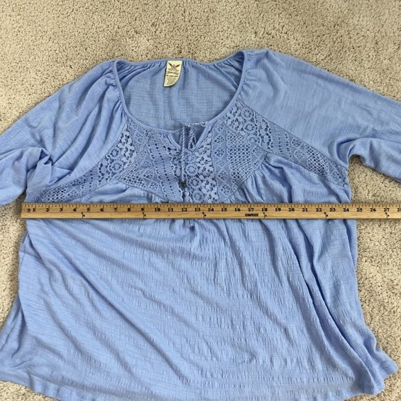 Faded Glory Womans Blouse Top 2X 18W 20W Blue 3/4 Sleeve Embroidered Tassels - Picture 11 of 12